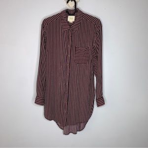 Maeve Anthropologie Womens Striped Long Sleeve Button Down‎ Tunic Shirt Sm CPB31